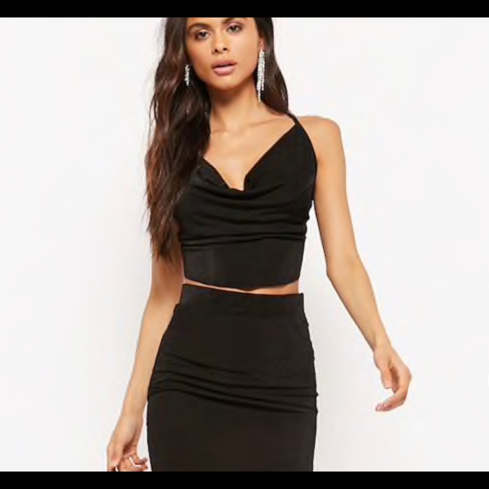 Forever 21 Black Cowl Neck Tie Crop Top